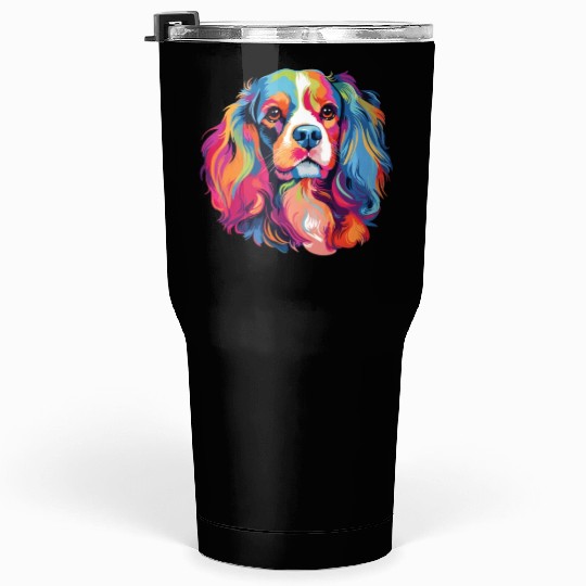 Watercolor Colorful Cavalier King Charles Spaniel Tumblers 30 Oz