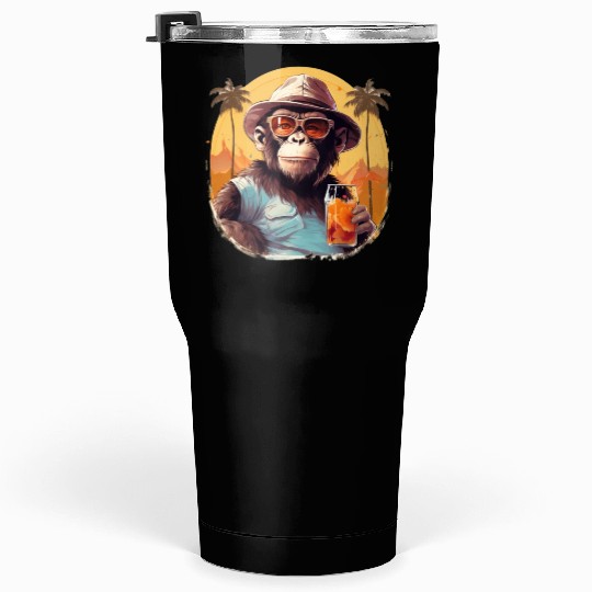 Cool Monkey With Drink Funny Animals Chimpanzee Tumblers 30 Oz