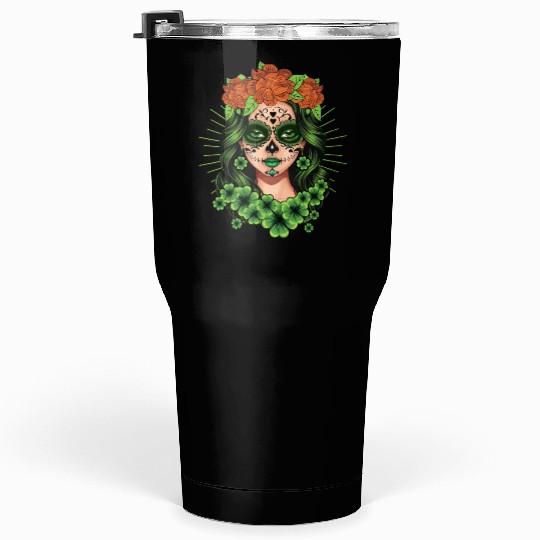 St Patrick's Day Dia De Los Muertos Catrina Tumblers 30 Oz