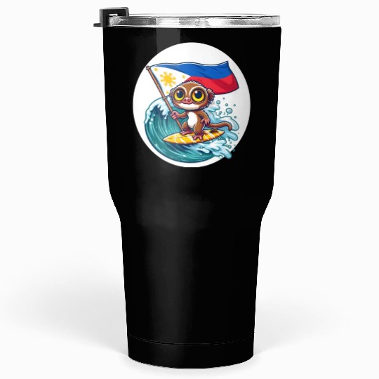 Surfing tarsier Philippine flag Tumblers 30 Oz