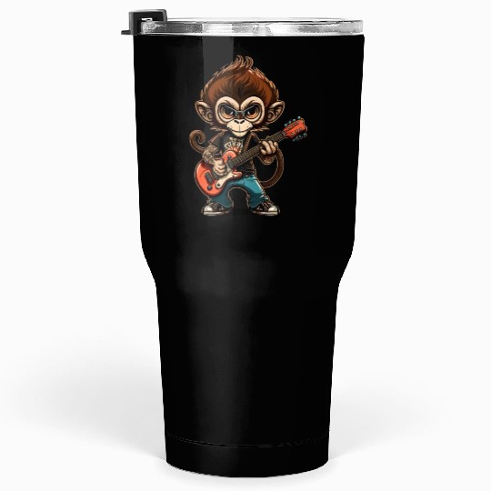 Monkey Chimpanzee Playing Acousitc Rock Guitar Tumblers 30 Oz