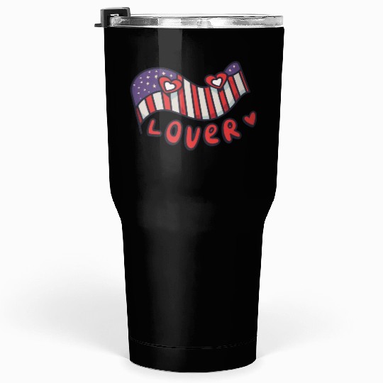 Valentines Day Flag Patriotic Lover Red Hearts Tumblers 30 Oz