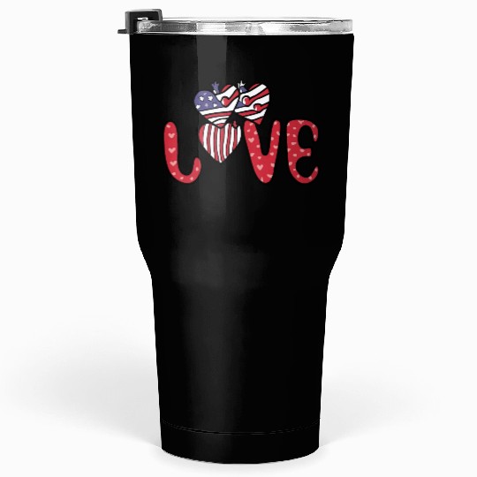 Flag Patriotic Lover Red Hearts US American Tumblers 30 Oz