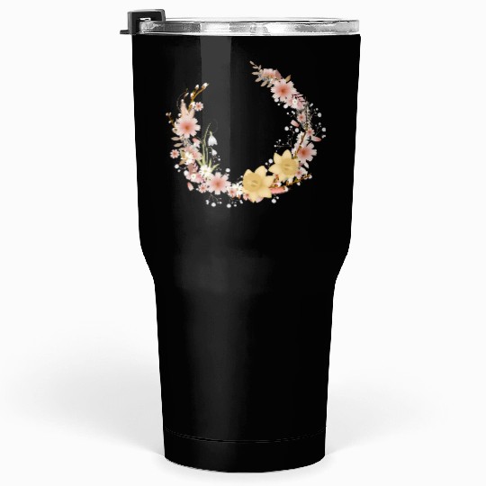 Spring floral wreath of daffodils and catkins Tumblers 30 Oz