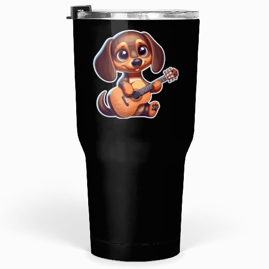 Cute Dachshund playing Guitar Tumblers 30 Oz
