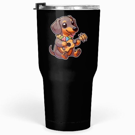 Cute Dachshund playing Guitar Tumblers 30 Oz