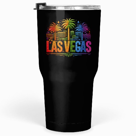 RAINBOW VIBRANT NEON LIGHTS ILLUMINATE LAS VEGAS Tumblers 30 Oz