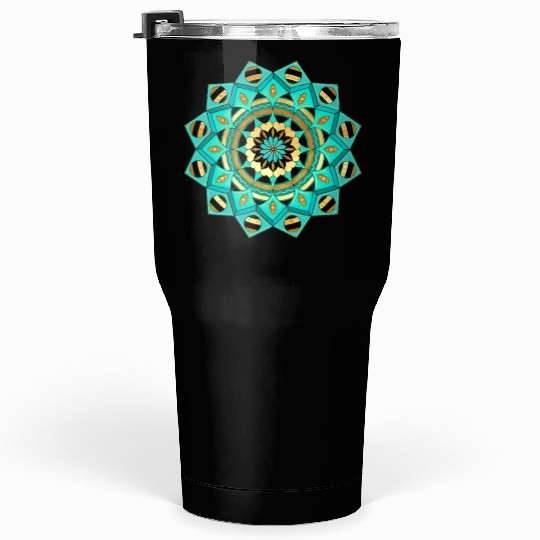 Mandala blue gold black with hearts Tumblers 30 Oz