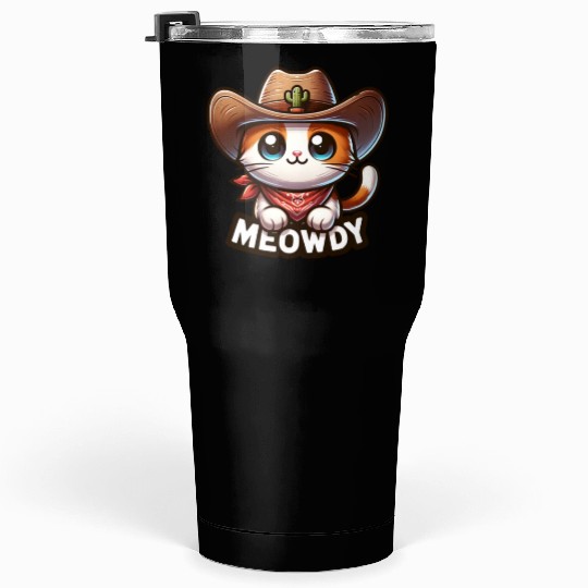 Cute Meowdy Cat Cowboy Pun Tumblers 30 Oz