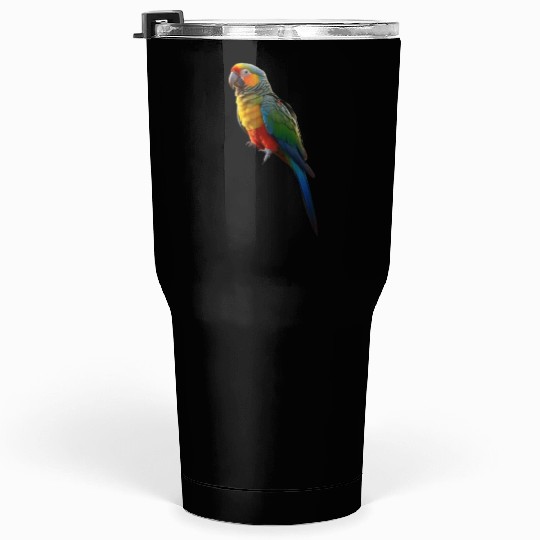 Picture of a parrot colored in bright green, red, Tumblers 30 Oz