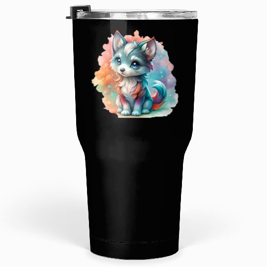 Cute Chibi Grey Wolf For Wolf Lovers Tumblers 30 Oz