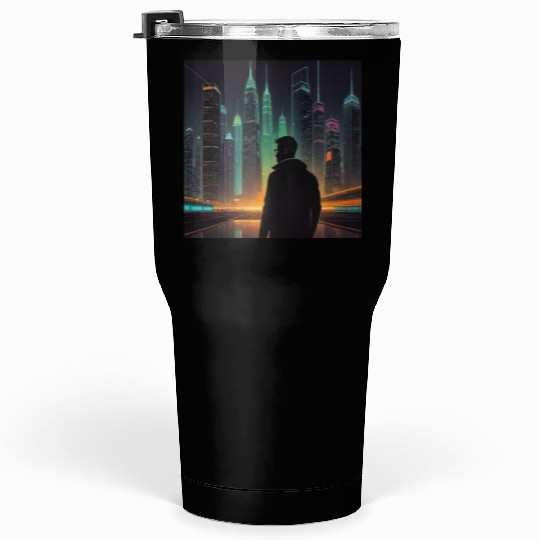 Neon Horizon: A Futuristic Cityscape Tumblers 30 Oz