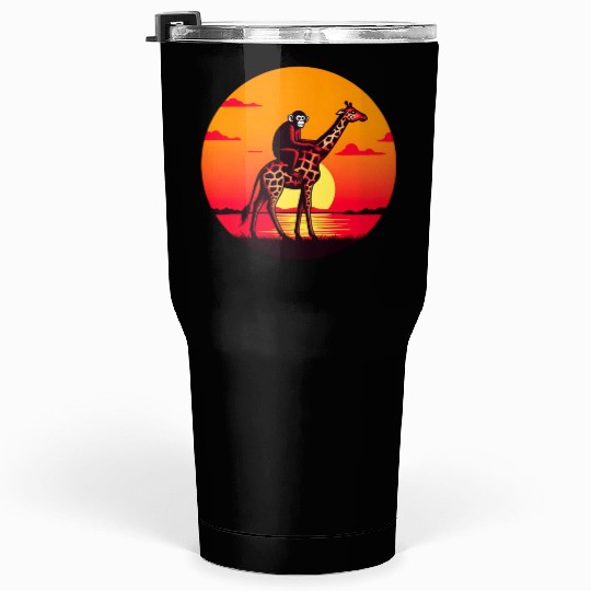 Sunset Safari: Monkey Riding Giraffe Tumblers 30 Oz