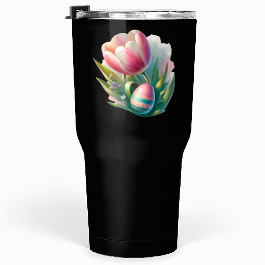 Spring Colorful Tulip With Easter Egg Tumblers 30 Oz