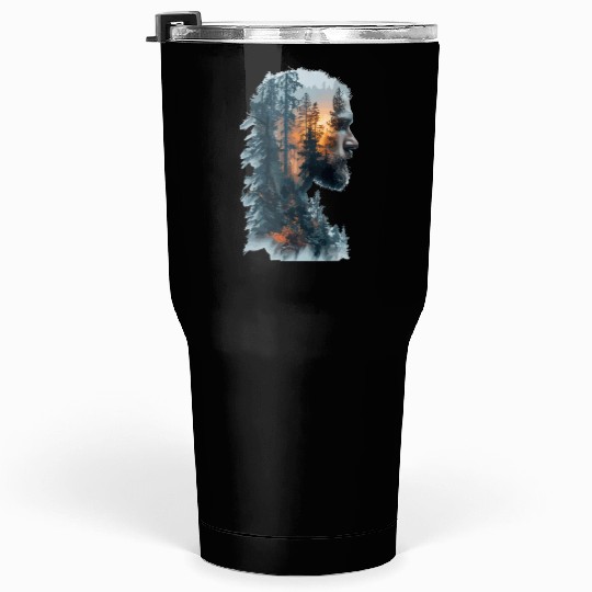 Nature Silhouette Forest Man Fire Tumblers 30 Oz