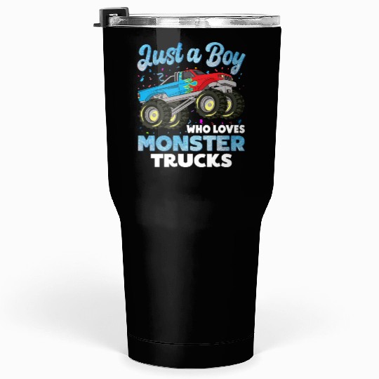 Just A Boy Who Loves Monster Trucks Toddler Kids Tumblers 30 Oz