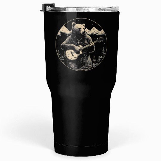 Grizzly Bear Playing Guitar Tumblers 30 Oz