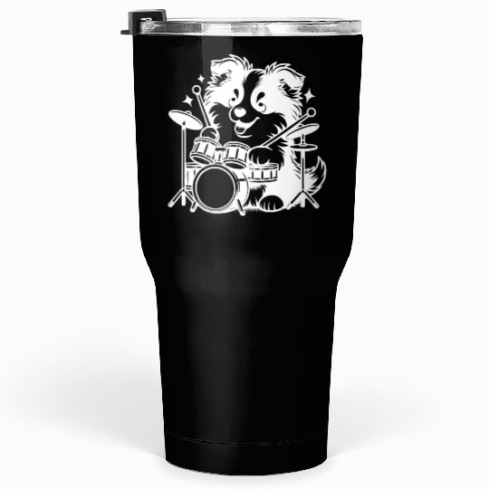 Cool Sheltie Puppy Drummer Design Tumblers 30 Oz