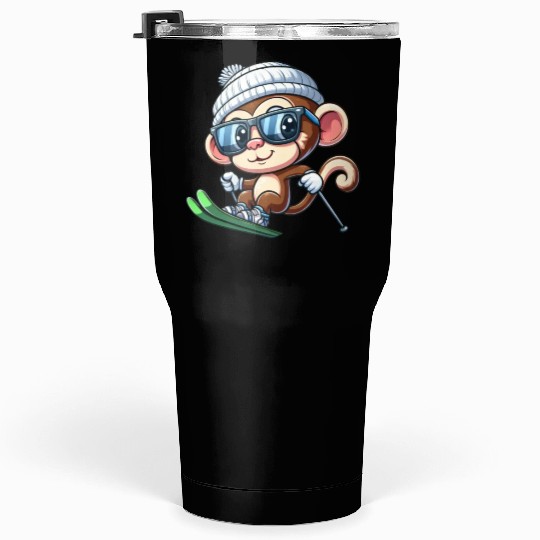Monkey Chimpanzee Skier Skiing Tumblers 30 Oz