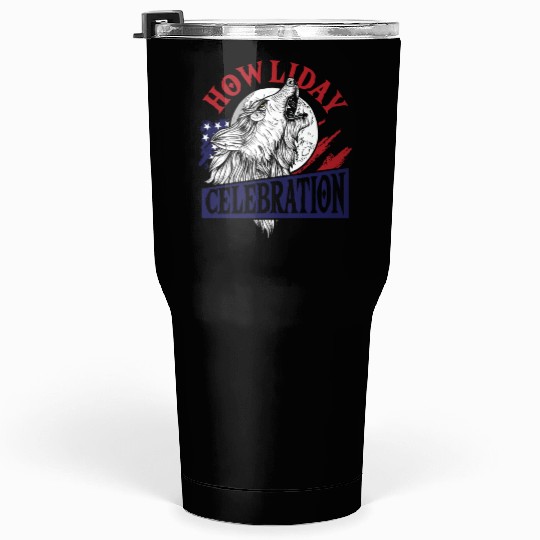 Wolf 4th of July American Flag Howling Wolves Tumblers 30 Oz