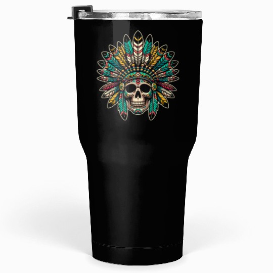 Indigenous Native American Skull Head Tumblers 30 Oz