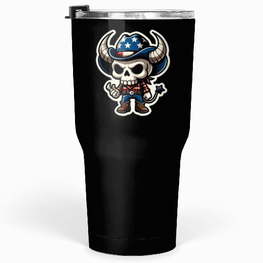 Patriotic Cowboy: Horned Skull, cowboy carter Tumblers 30 Oz