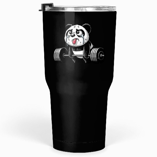 Panda at Strength Training: Humorous Weightlifter Tumblers 30 Oz