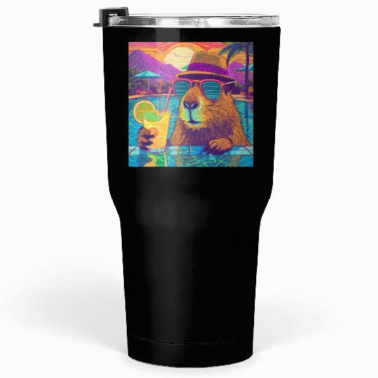 Capybara on vacation sipping on Lemonade Tumblers 30 Oz