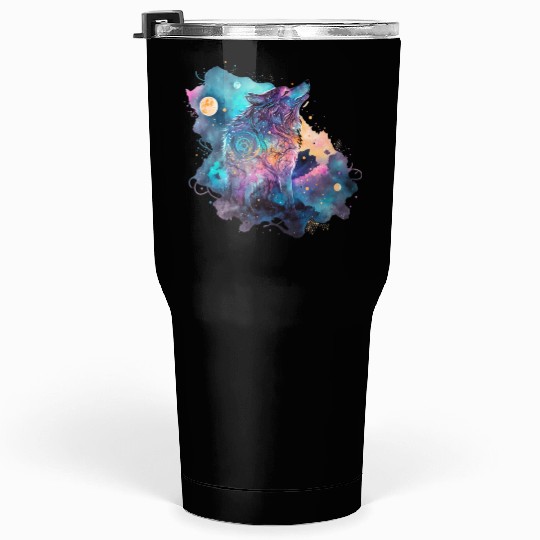 Wolf Print, Cosmic Wolves, Animal Print, Cosmos Tumblers 30 Oz