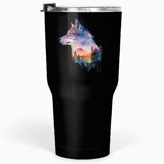 Wolf Print, Cosmic Wolves, Animal Print, Cosmos Tumblers 30 Oz