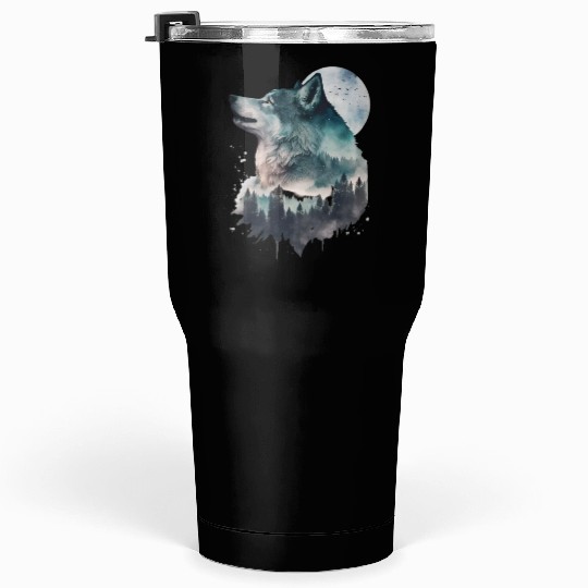 Wolf Print, Cosmic Wolves, Animal Print, Cosmos Tumblers 30 Oz