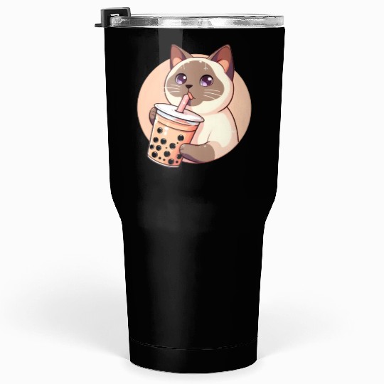 Siamese cat having bubble tea Tumblers 30 Oz
