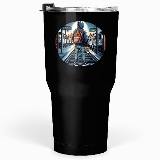 AI Teen in Outdoor Subway Yard - Circle Border Tumblers 30 Oz