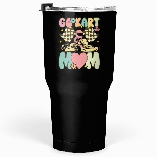 Go Kart Mom Groovy Racing Mom Karting Racer Tumblers 30 Oz