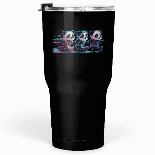 funny panda running with a joyful Tumblers 30 Oz