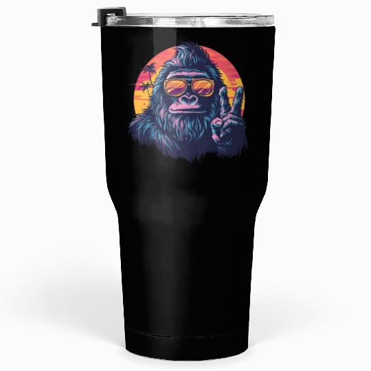 Gorilla on Vacation with a Sunset Peace Sign Tumblers 30 Oz
