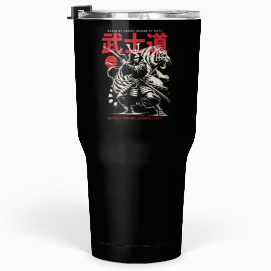 Japanese Samurai with Katana, Kanji Typography Tumblers 30 Oz