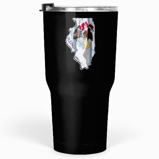Illinois State Flag in Illinois State Map Tumblers 30 Oz