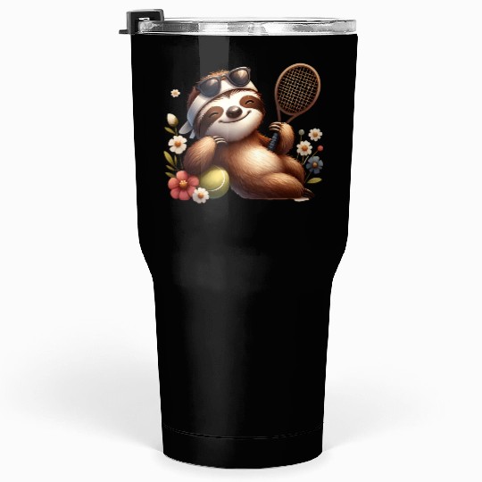 Sloth Tennis Player Cute Sports Design Tumblers 30 Oz