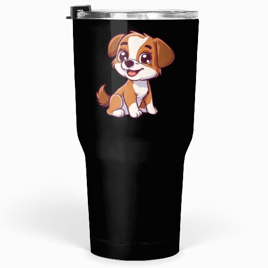 Adorable Brown and White Puppy Smiling Tumblers 30 Oz