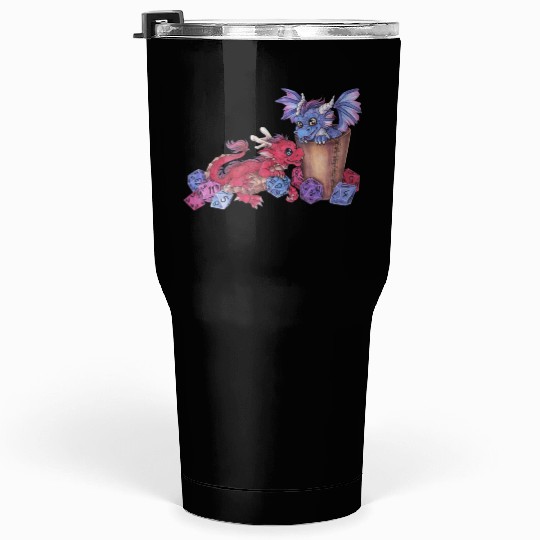 Cute dragon chibi with dice D20 pen and paper Tumblers 30 Oz