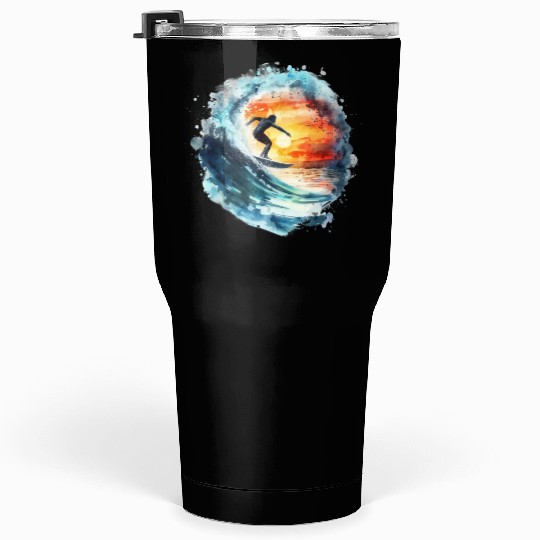 Watercolor Sunset Surfing Clipart | Surfboard, Tumblers 30 Oz