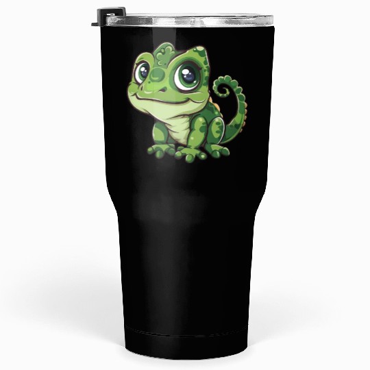 Adorable Wide-Eyed Green Chameleon Tumblers 30 Oz