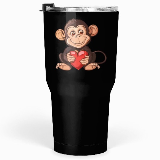 Adorable Monkey Holding A Heart Illustration - Tumblers 30 Oz