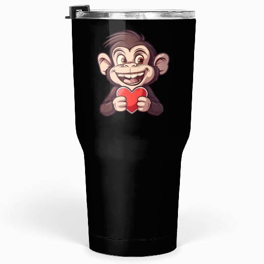 Adorable Monkey Holding a Heart - Cute and Tumblers 30 Oz