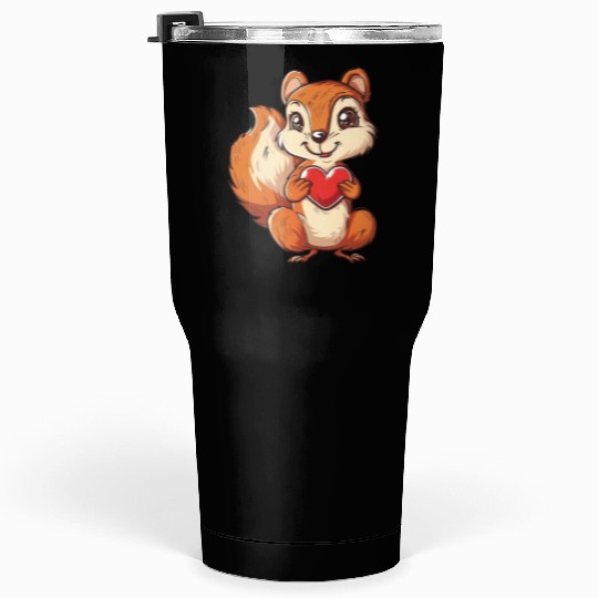 Adorable Squirrel with Red Heart Illustration Tumblers 30 Oz