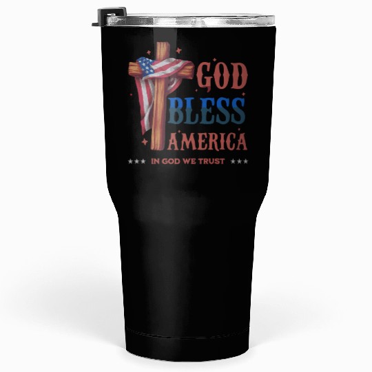 God Bless America Proud Retro US Flag 4th Of July Tumblers 30 Oz