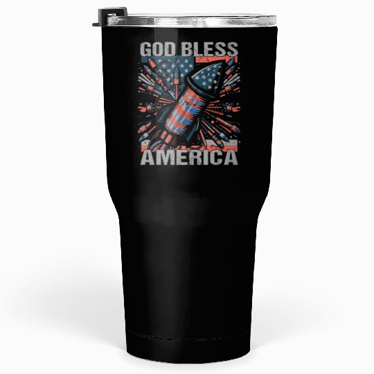 God Bless America Retro US Flag Funny Fireworks Tumblers 30 Oz