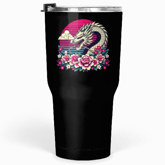 Tokyo Asian Dragon Vintage Style 80s Retro Japanes Tumblers 30 Oz