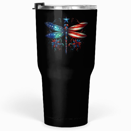 American Flag Dragonfly Patriotic 4th of July Tumblers 30 Oz